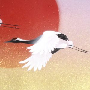 嶌晨朗 瑞翔 双鶴 掛軸