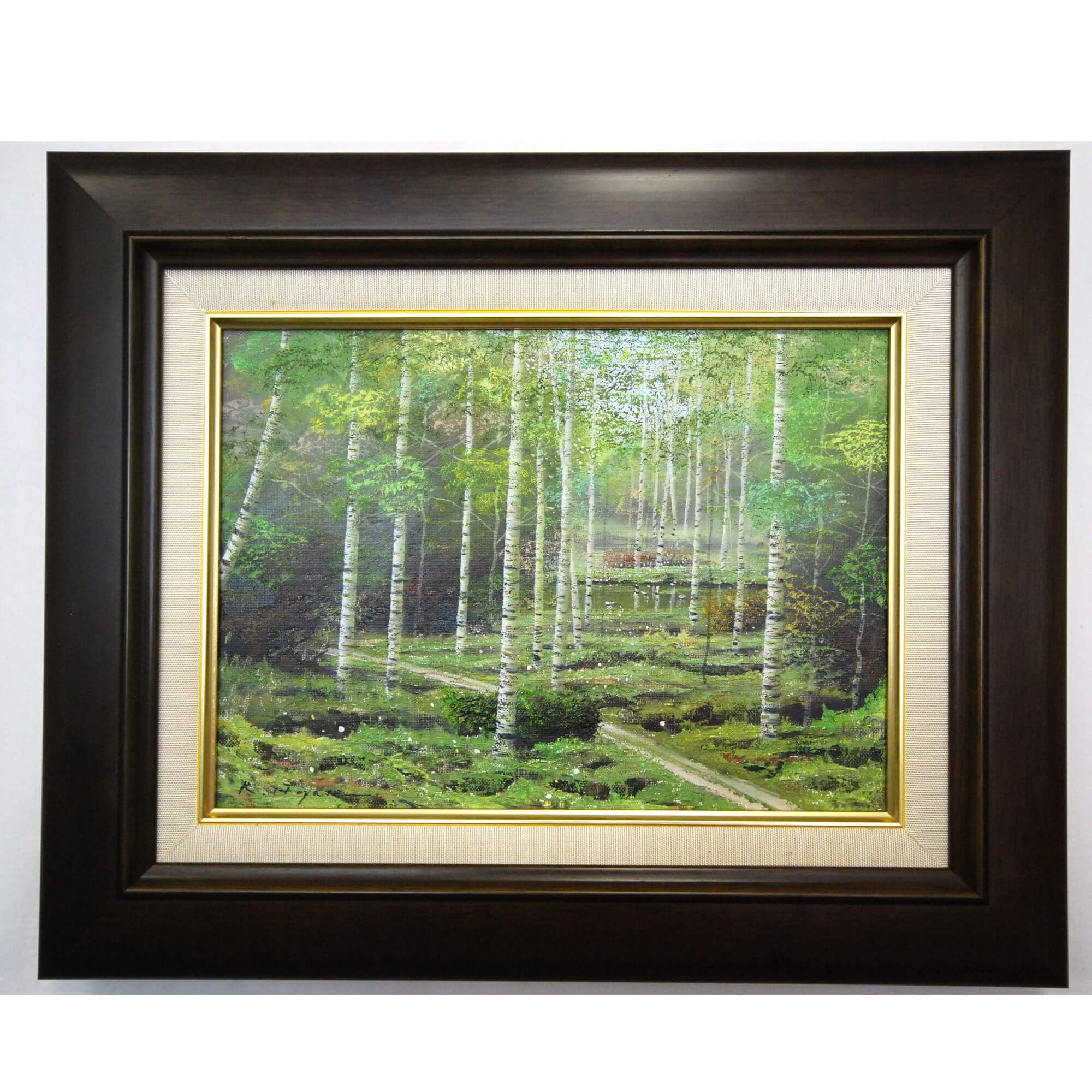 最終値下人気洋画家作品　　　　　　島根清　　　10M　　　「黄葉の白樺林」 自然、風景画