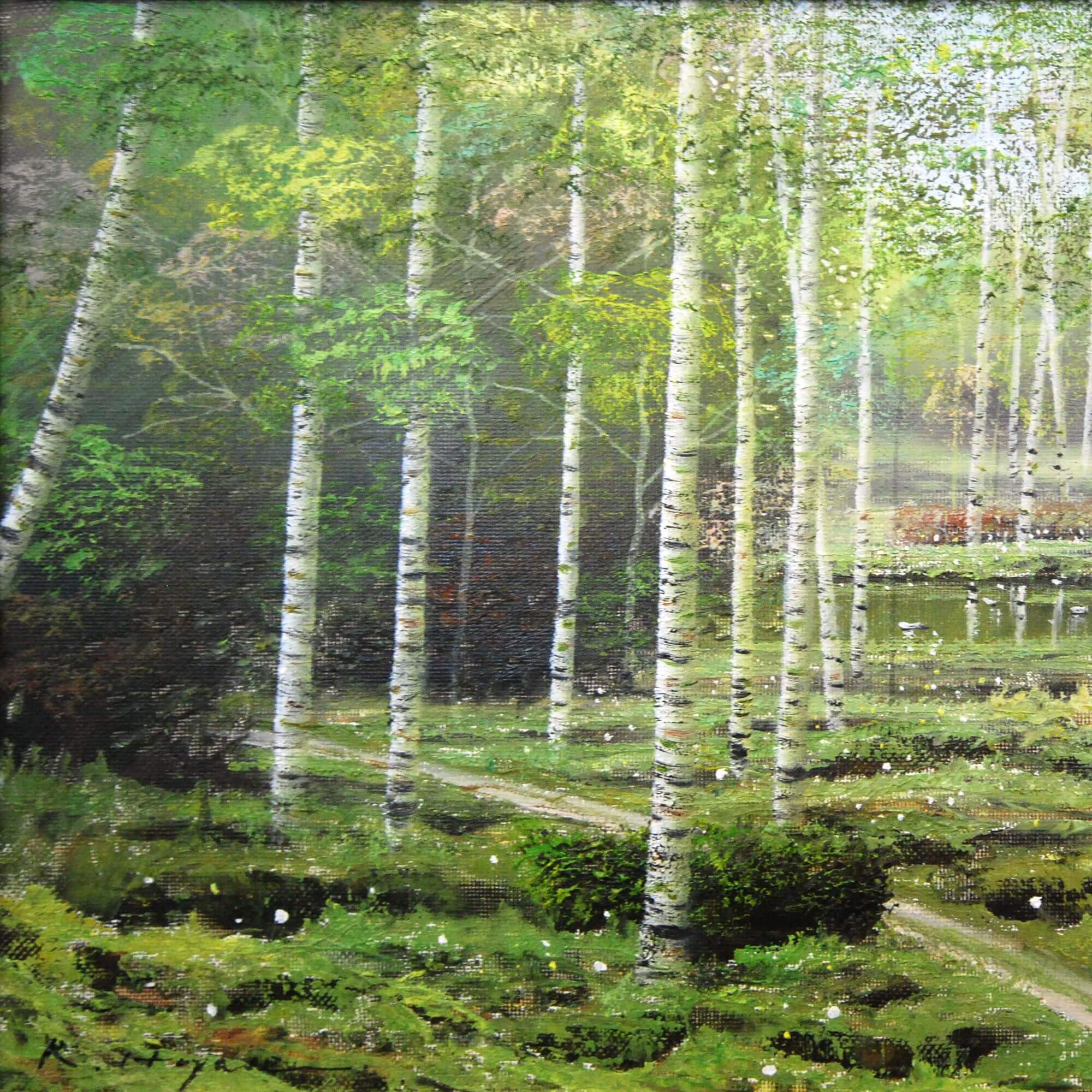 油絵: 早瀬遼・白樺林 / 神戸の 絵画 販売店 - 絵画