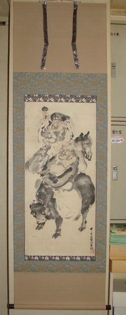 長安義信 恵比寿と布袋 掛軸_s