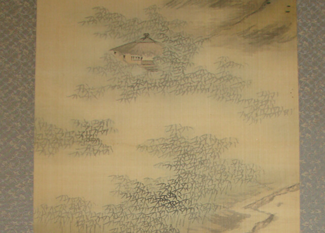 渡辺虚舟 山水絹本掛軸 傷み補修