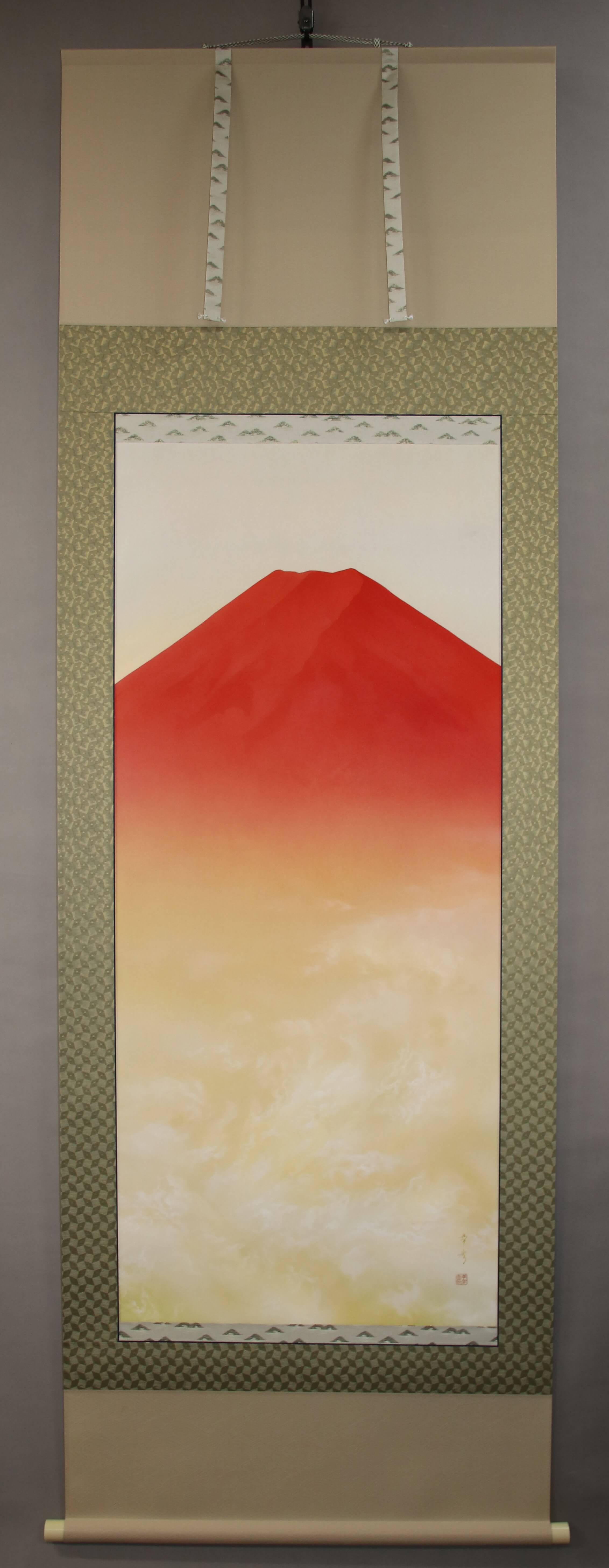 人気掛軸作家 中川幸彦 の別注赤富士作品を掛軸に仕立てる - 野村美術