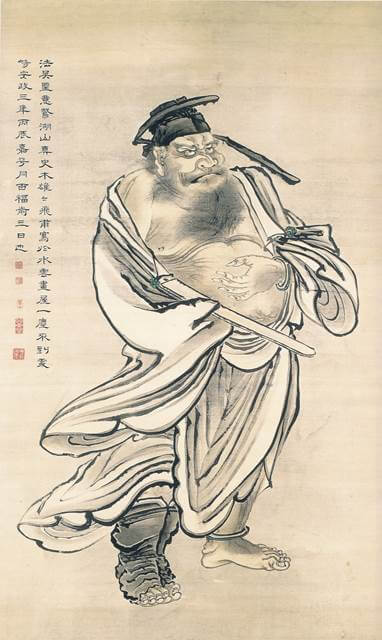 折れジワが多数発生している 鍾馗 の掛軸修理 | 神戸市 - 野村美術