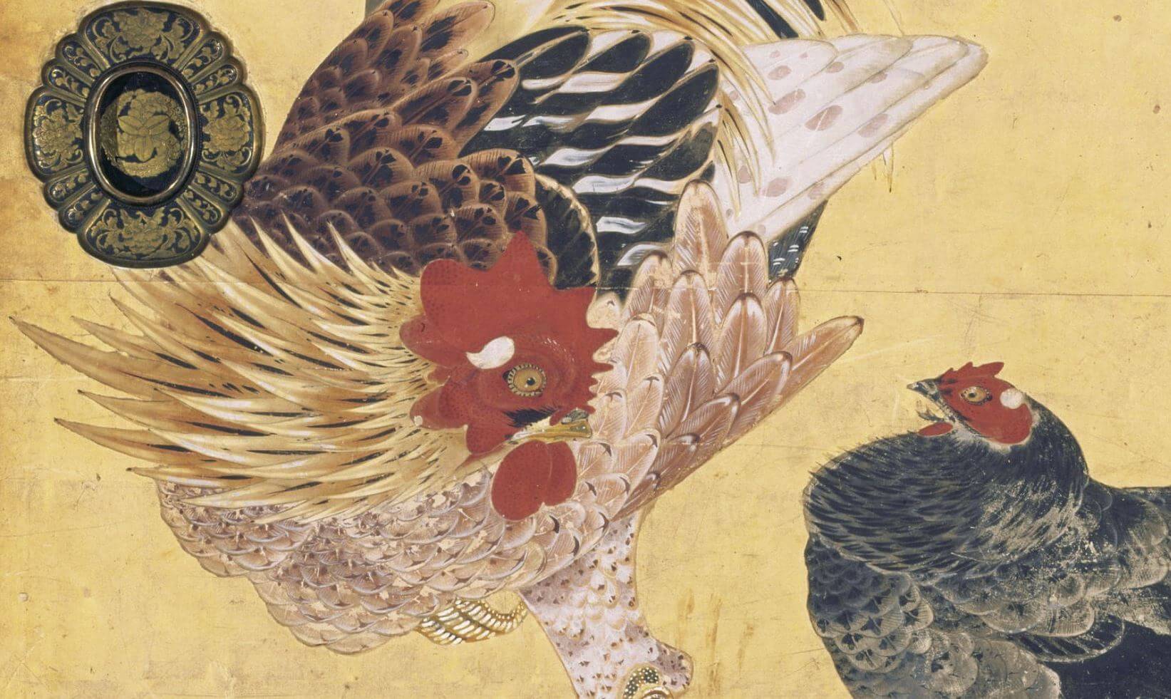 売上安い伊藤若冲　『仙人掌群鶏図』　大幅　絹本　模写 掛軸