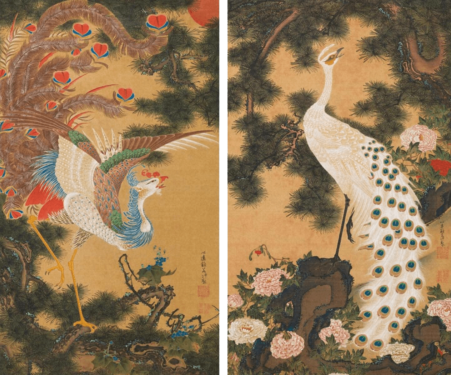 【櫻】江戸中期絵師 伊藤若冲 花鳥図屏風 六曲一隻 名家蔵出品 [eas]11 伊藤若冲 まとめ - 野村美術